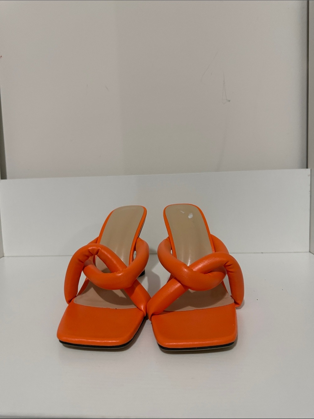 Orange Knotted Strap Women's Slide Heels